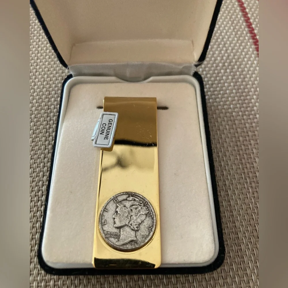 Money Clip with Authentic Mercury Silver Dime Coin, New